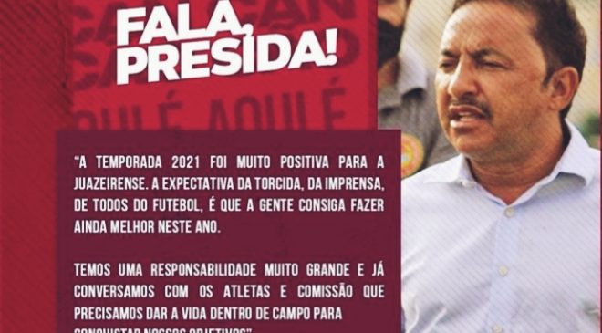 Presidente Roberto Carlos da Juazeirense está confiante na sua equipe no confronto com o  Vitoria